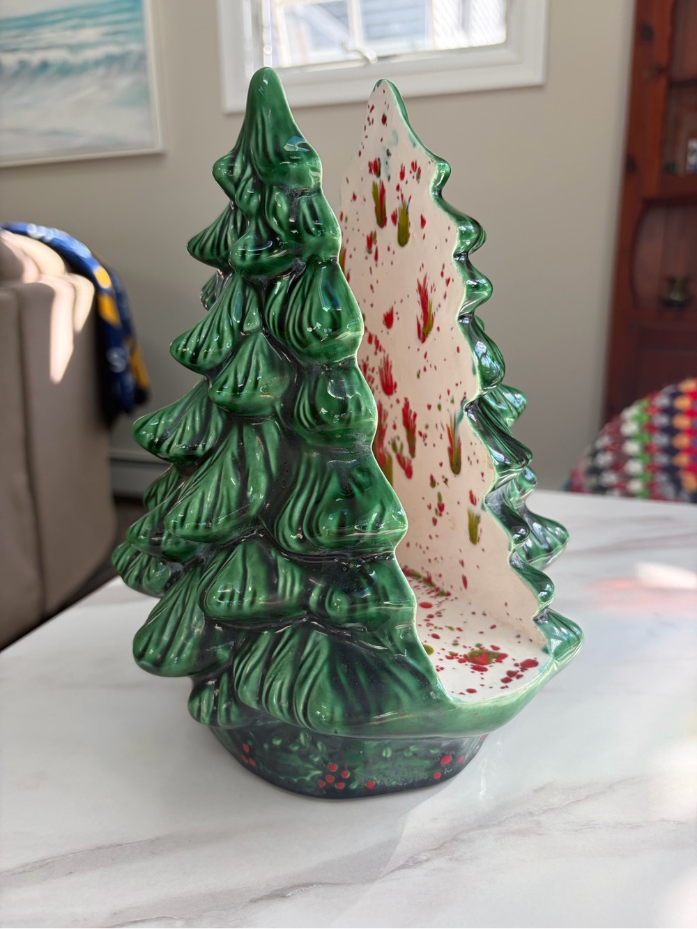 Ceramic Christmas Tree Napkin Card Holder Holiday Vintage Decor Holland mold